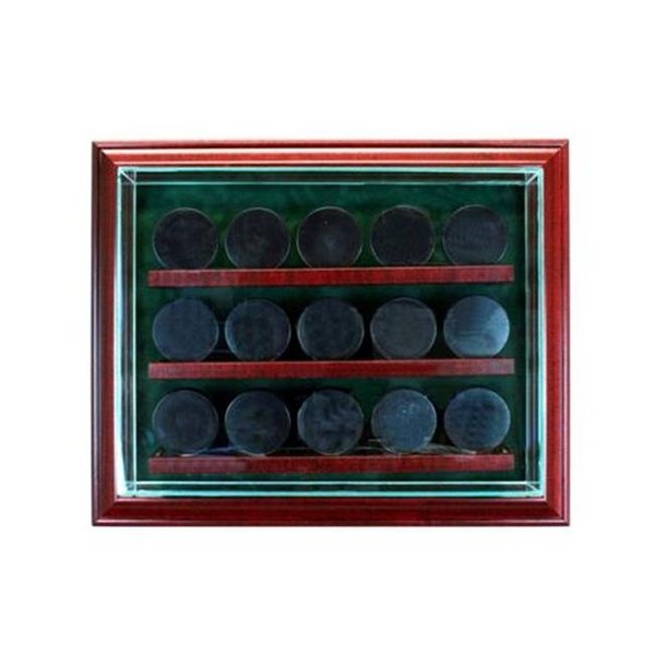 Perfect Cases Perfect Cases PC-15PCKCB-C 15 Hockey Puck Cabinet Style Display Case; Cherry PC-15PCKCB-C